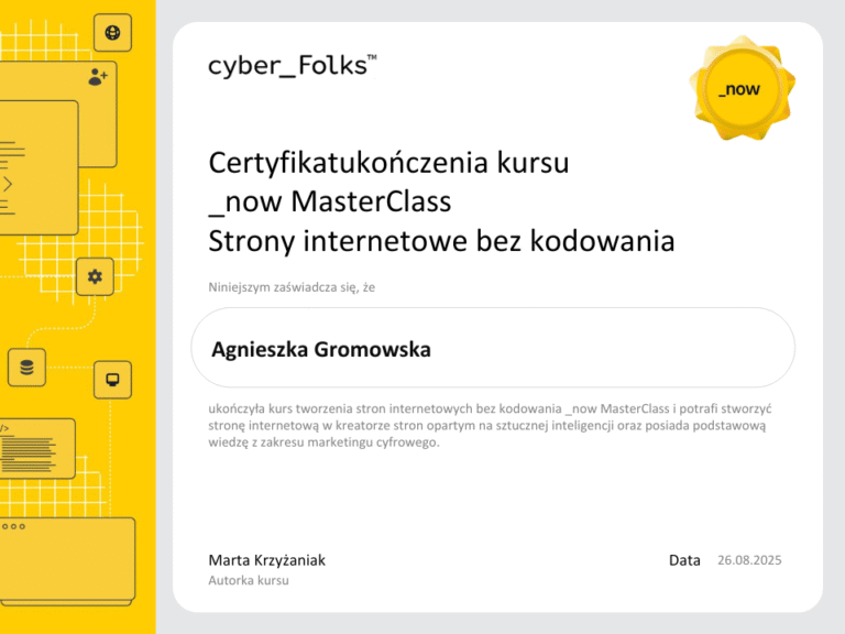 certyfikat cyber folks strony internetowe bez kodowania