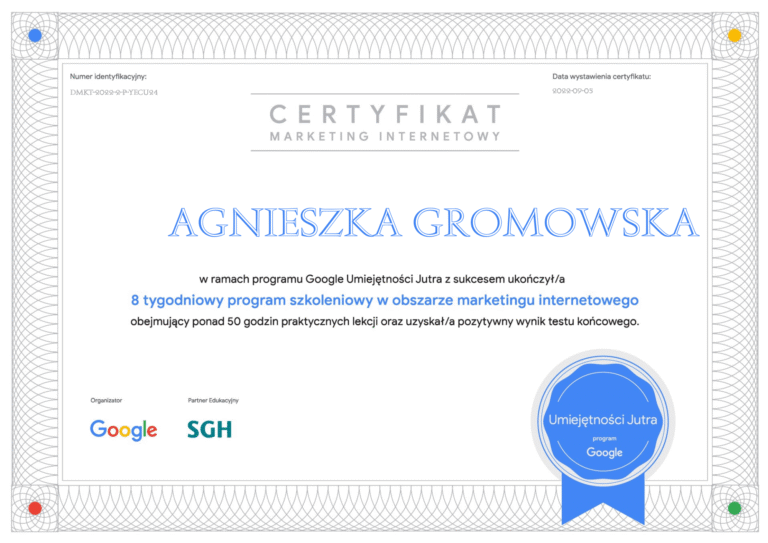 certyfikat marketing internetowy google i sgh